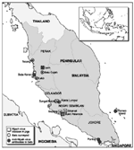 Thumbnail of Primary sampling locations of bats, Malaysia.