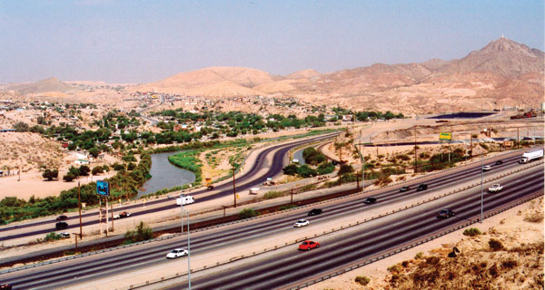 The Rio Grande River separates the border between Cuidad Juarez, Chihauhua, Mexico, and El Paso, Texas, USA.