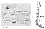 Thumbnail of Geographic IX Region, Chile, and hantavirus seroprevalence in the tested communities of the IX Region. SCPH, states for; HCPS, Hantavirus Cardiopulmonary Syndrome.