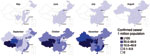 Thumbnail of Incidence of confirmed cases of influenza A(H1N1)pdm09 virus infection per 1,000,000 inhabitants, by month and province, People’s Republic of China, May–November 2009.