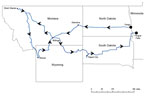 Thumbnail of Route traveled by anthrax case-patient in the United States, July 11, 2011 to August 2, 2011.