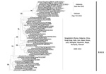 Thumbnail of Partial phylogenetic tree of influenza A(H5N1) hemagglutinin (HA) gene sequences. The phylogenetic tree was generated in MEGA version 4 (www.megasoftware.net), using neighbor-joining analysis with 1,000 bootstrap replicates and the Kimura 2-parameter model. Viruses characterized in this study are indicated with a dot. The HA tree was rooted to A/goose/Guangdong/1/1996.