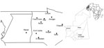 Thumbnail of Location of study sites tested for patients with confirmed Rift Valley fever, Mauritania, 2010.