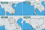 Thumbnail of Severe acute respiratory infection (SARI) and Influenza-like Illness (ILI) sentinel sites in Vietnam, Thailand, Cambodia, and Laos. A given location might have &gt;1 SARI or ILI sentinel site. SARI sites in Laos include planned SARI sites and 8 nonsentinel SARI sites. (The Lang Son and Quang Ninh province sites continue to operate. The Hanoi site operated until June 2014.)