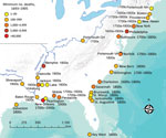 Thumbnail of Outbreaks of yellow fever reported during 1693–1905 among cities comprising part of present-day United States. Because deaths from yellow fever were often not recorded, or only referred to as “a significant portion of the population” and thus not accounted for here, the numbers presented in this figure represent a minimum for the cities cited (4,6–8).