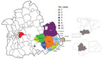 Thumbnail of Geographic distribution of tick-borne relapsing fever cases, Spain, 1994–2016. Red indicates city of Seville; star indicates Morón de la Frontera meteorological station. Inset maps show locations of southwestern Spain and Seville Province (gray shading).