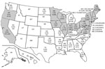 Borrelia miyamotoi positivity rates in human-biting Ixodes scapularis and I. pacificus ticks, United States, 2013–2019. Gray shading indicates states in which B.miyamotoi was detected in human-biting ticks.