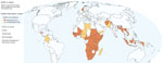 Countries using the District Health Information Software version 2 (DHIS2, https://dhis2.org) platform for COVID-19 surveillance, as described in review of extending and strengthening routine DHIS2 surveillance systems for COVID-19 responses in Sierra Leone, Sri Lanka, and Uganda. The online map (https://dhis2.org/in-action, cited 2022 Sep 8) is interactive and indicates which countries have DHIS2 operational or in development for COVID-19 surveillance in the country’s health management information system. Surveillance can include case-based surveillance, contact tracing, port of entry screening, hospital stay monitoring, call center data, and exposure risk assessment.