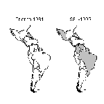 Thumbnail of American countries with laboratory-confirmed hemorrhagic fever (shaded areas), prior to 1981 and from 1981 to 1995.